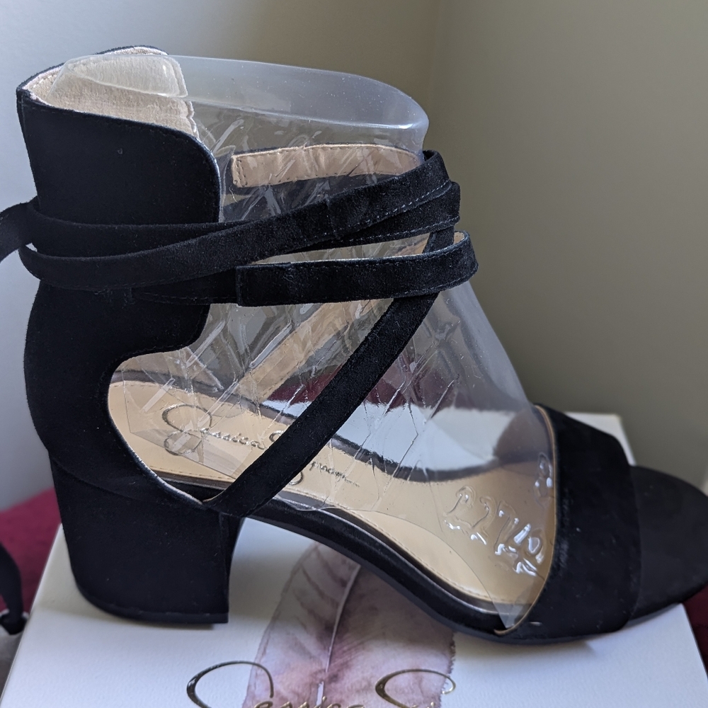 Jessica Simpson Black Strappy Block Heels Size 8